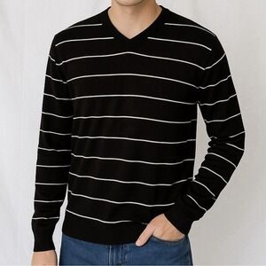 Ablanche New York Striped V Neck Knit Sweater Mens Large NWT